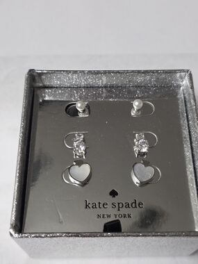 Kate Spade Silver Spade, Stone & Pearl Earring Set